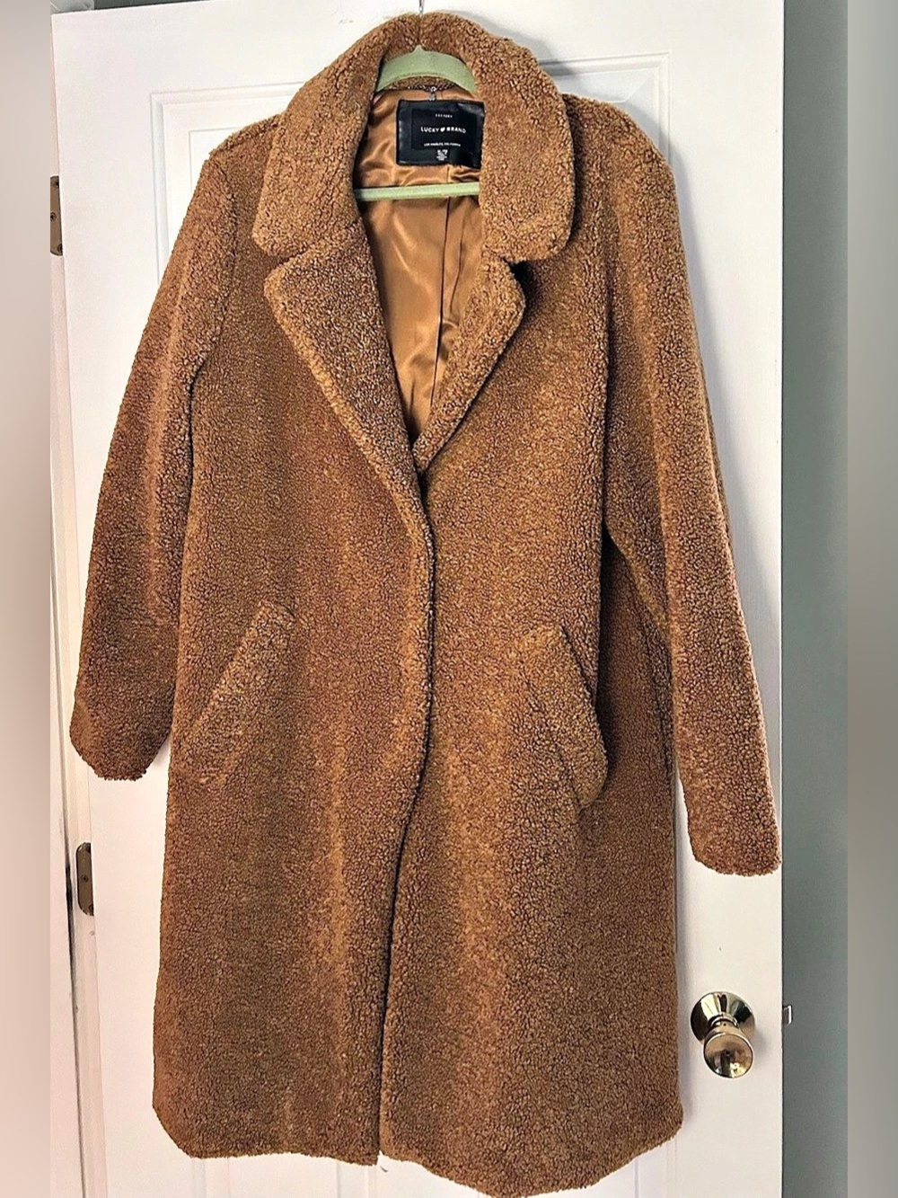 Lucky Brand Faux Shearling Long Teddy Coat Teddy Brown XL NWOT